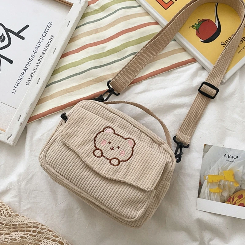 Lolita Girl Handbag Corduroy Shoulder Crossbody Bag Bear