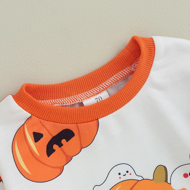 

Baby Boys Girls Halloween Outfit Long Sleeve Crew Neck Pumpkin Letter Print Romper Bodysuit Newborn Halloween Clothes