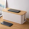 Creative Simple Wire Box Bamboo Wood Cover Cable Management Box Plug Board Storage Box Power Cord Charger Storage 2