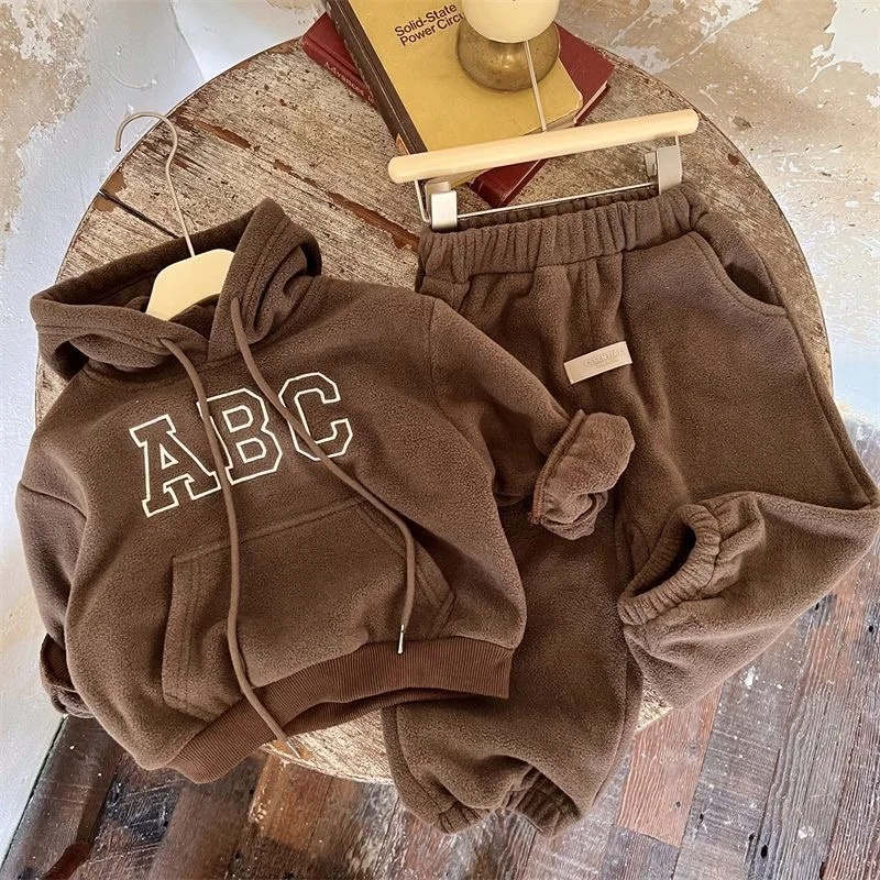 Kids Clothing Set 2PCS Baby Boy Girl Hooded Hoodie+Pant Fleece Home Suit Winter Spring 1-10Y