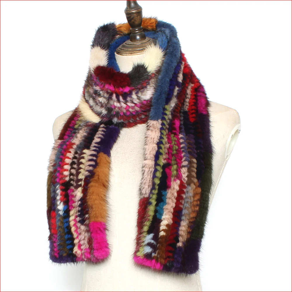 Grine forælder Betjening mulig Hot Sale Women Natural Real Mink Fur Scarf Fashion Knitting Colorful Long  Style Muffler Lady Warm Casual Neckerchief - Scarf - AliExpress