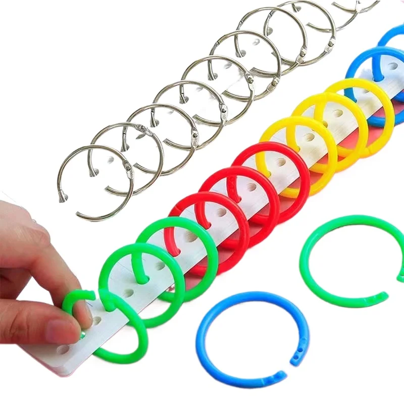 50 Pcs Plastic Ring Binder and Hole Punch DIY Albums Circle Loose-leaf Book Hoops Opening Office Binding Supplies Photo Album