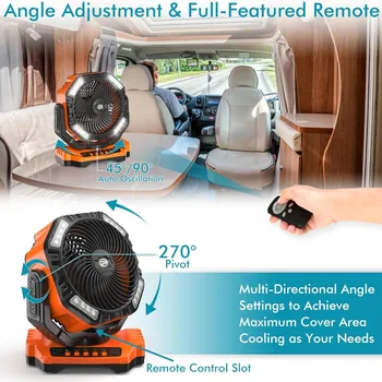 40000mAh Battery Operated Camping Fan, Rechargeable High Velocity Floor Fan, Auto Oscillation Remote Control Timer 4