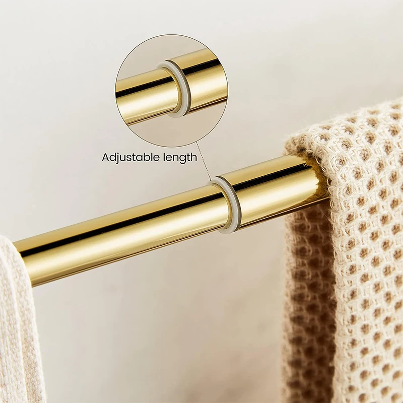 Crystal Chrome Towel Holder Double Adjustable Gold Towel Bar 13 to 25 Inch Rack Rail for Bathroom Wall Mounted EL85424D