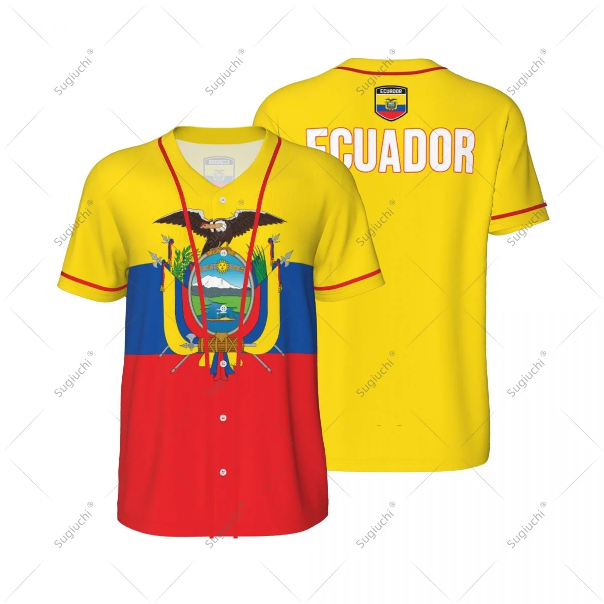 3D Printed Ecuador Flag Men Baseball Jerseys Mesh Sports T-shirt Tees Name Nunber