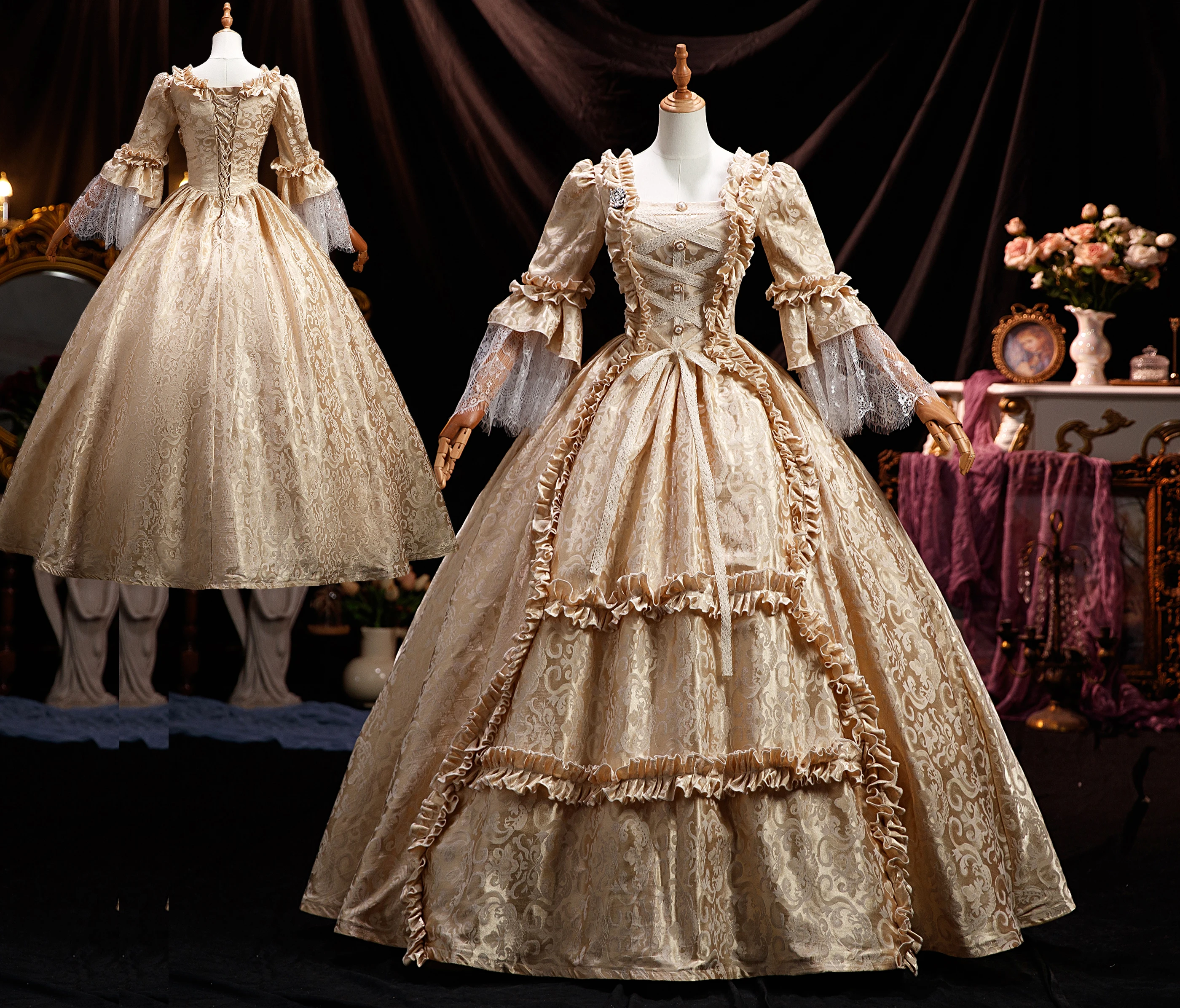 Zhenwo Rococo Barocco Maria Antonietta Abiti da Ballo 18 ° Secolo Rinascimentale Periodo Storico Vestito Vittoriana per Le Donne,S