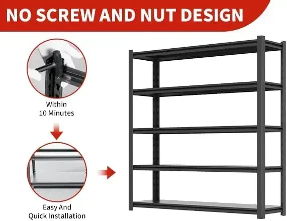 78" H Garage Shelving 3000LBS Heavy Duty Storage Shelves Adjustable 5 Tier Metal Shelves, Warehouse 18" D*47.5" W*78" H,Black 4