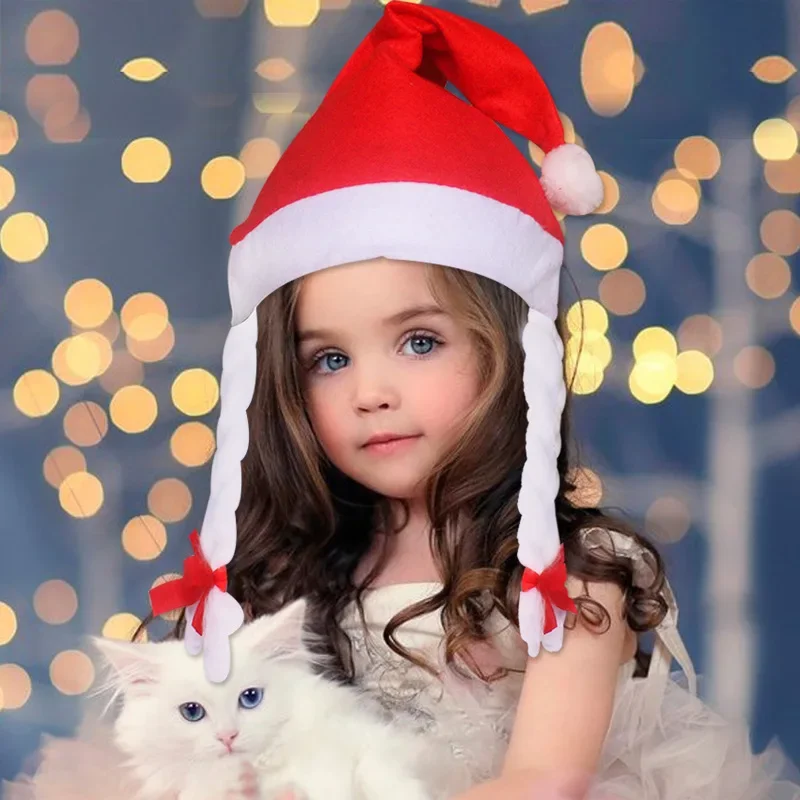 Hot sale Christmas Hat with Braids Red Non-woven cloth Party Hats New Year Christmas decorations Gift Supplies