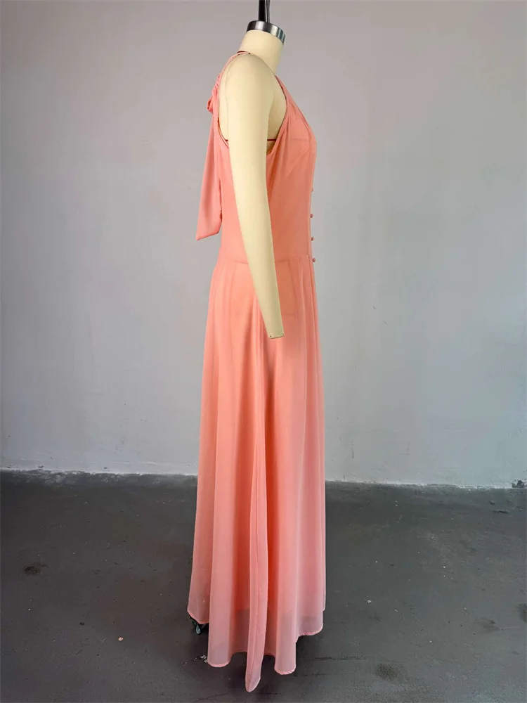 Wmstar Dresses for Women Wholesale Pink Color Sleeveless Waist Mcinching Mid Length Elegant Sweet Long Dress New in Summer