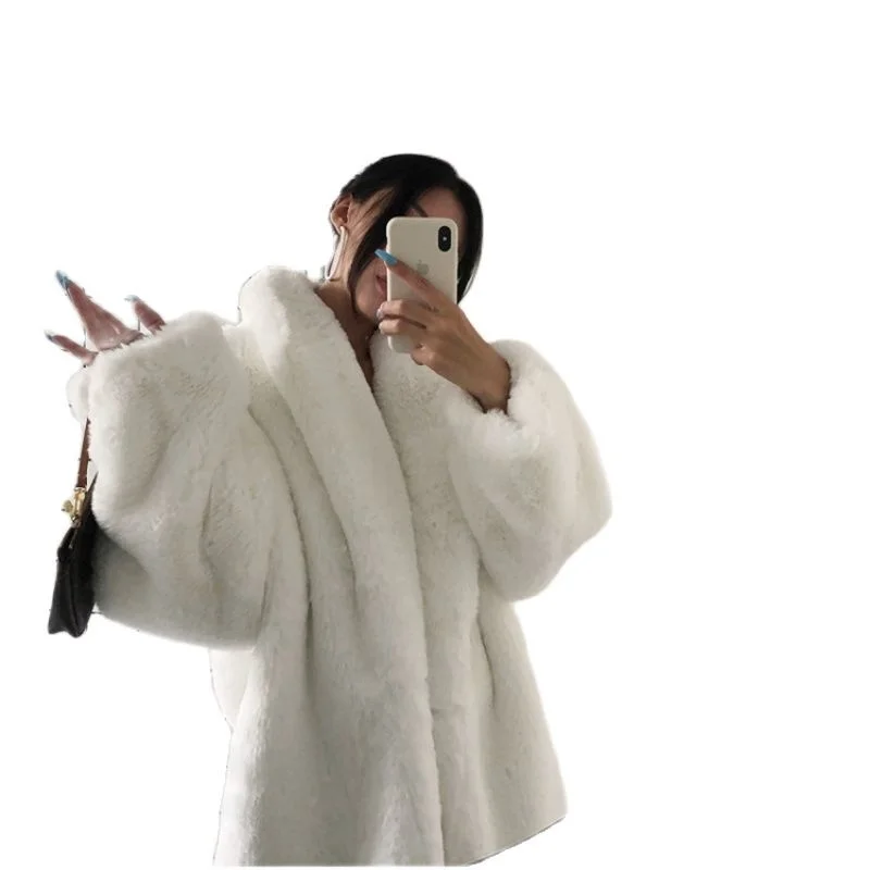 

Faux Rabbit Fur Coat Women Black Plush Jacket Ladies 2023 New in Outerwears Female Short Woman Winter Lapel Fluffy