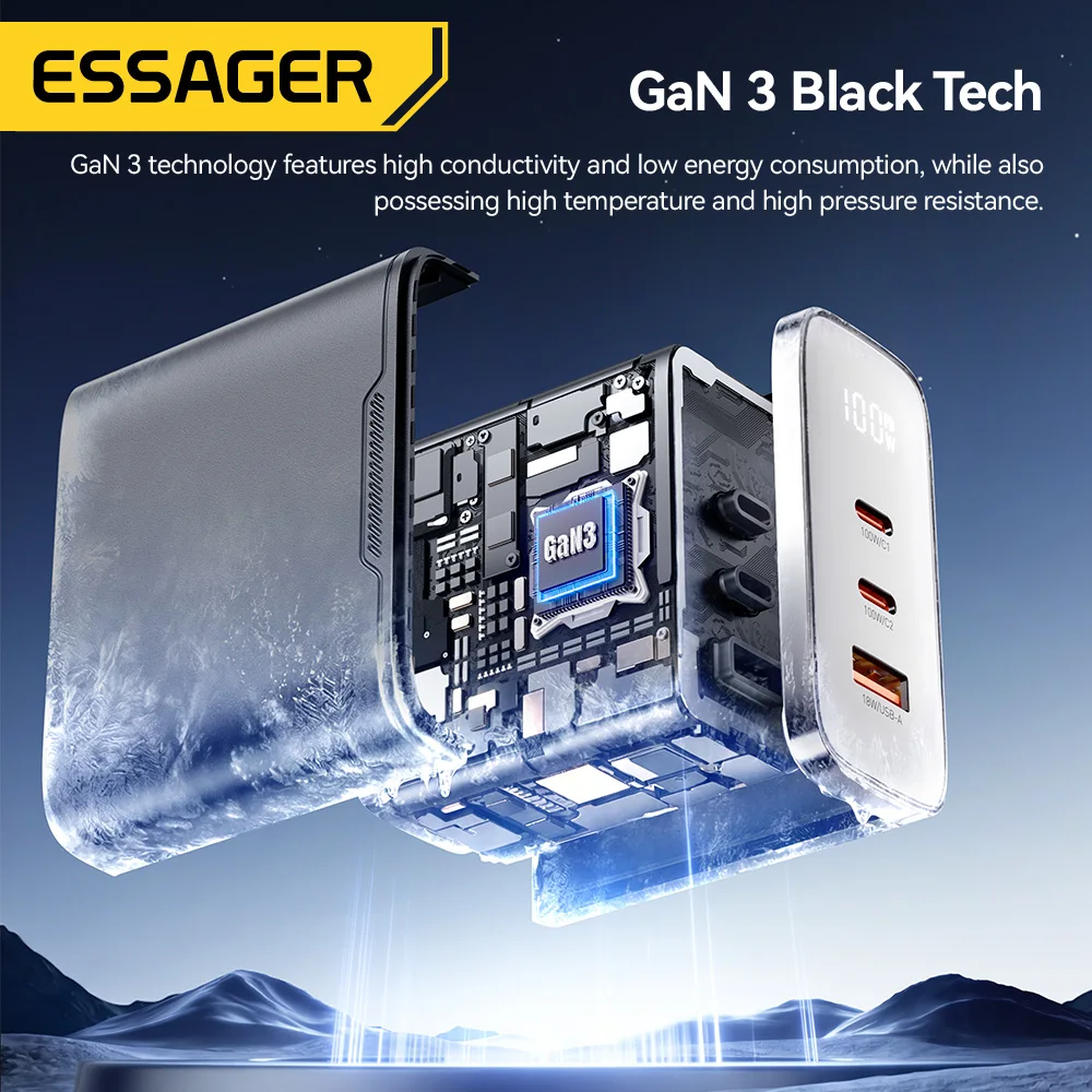 Essager 100W GaN USB-C Charger with Digital Display & Fast Charging Technology