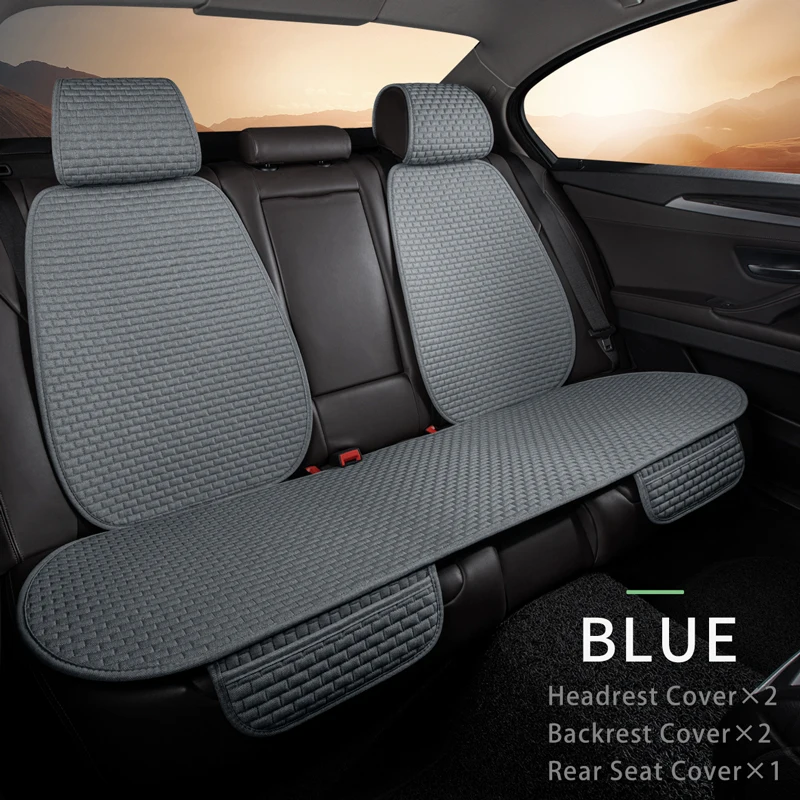 Karcle Cotton Linen Breathable Car Seat Protector - 4 Seasons Anti-Sweat Rear Seat Cover Kit