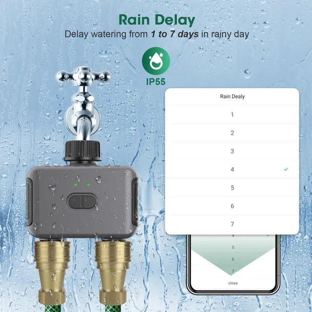 Zigbee/Wifi Automatic Water Timer with Gateway Dual Hose Garden Irrigation Watering System Sprinkler Programmer support Alexa 4