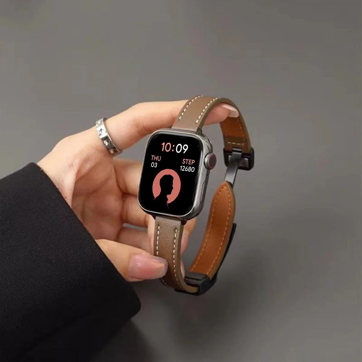 Elegant Leather Magnetic Strap with Slim Folding Buckle