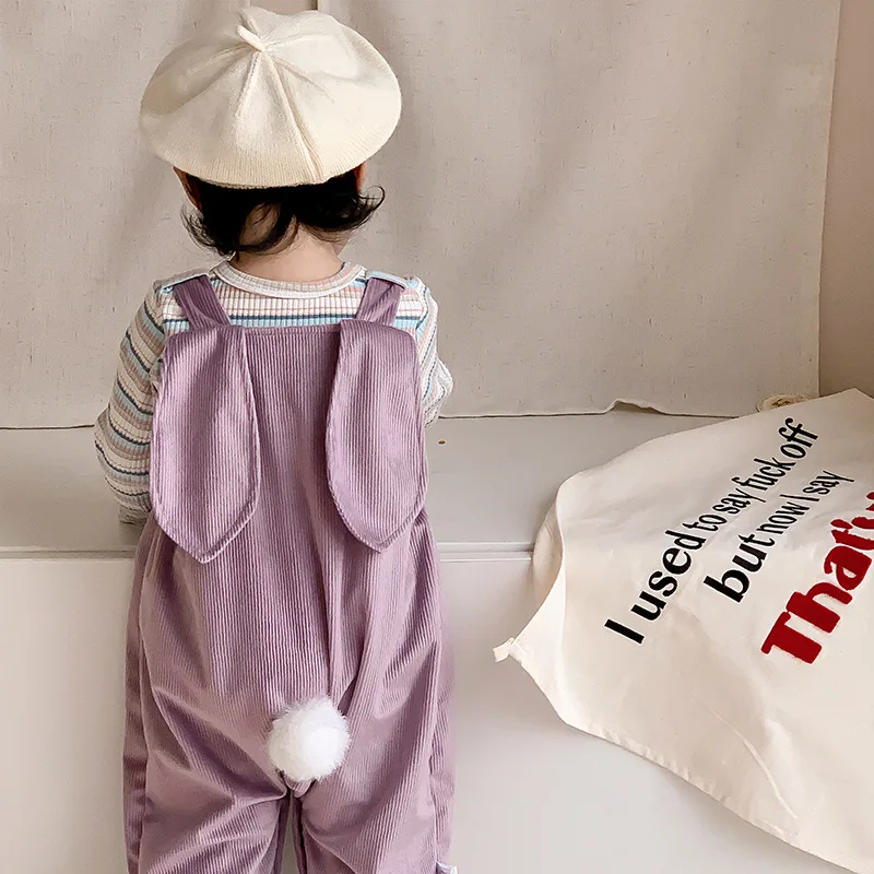 

Newborn Baby Girls Clothes Purple Romper Bodysuit Colorful Stripe T-shirt+Cute Rabbit Ear Strap Pants Two Piece Set