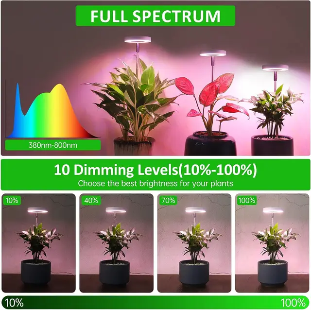 Grow Light, Full Spectrum LED Plant Light for Indoor Plants, Height Adjustable Growing Lamp with Auto On/Off Timer 4 4 Dimmable 4
