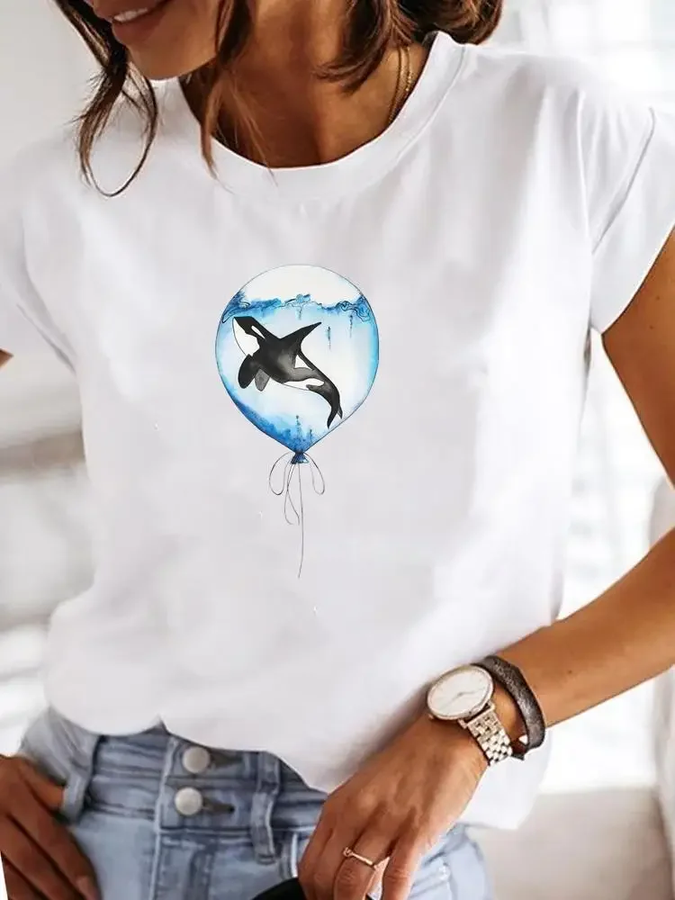 

Female Short Sleeve Casual T-shirts Clothes Watercolor Trend 90s Cute Fashion Women Summer T Clothing Print Graphic Tee cotton