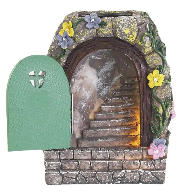 

Fairy Garden Gate Outdoor 3D Fairy Garden Stone Gate Garden Solar Lights Resin Miniature Fairy Door For Home Decor Patio Yard