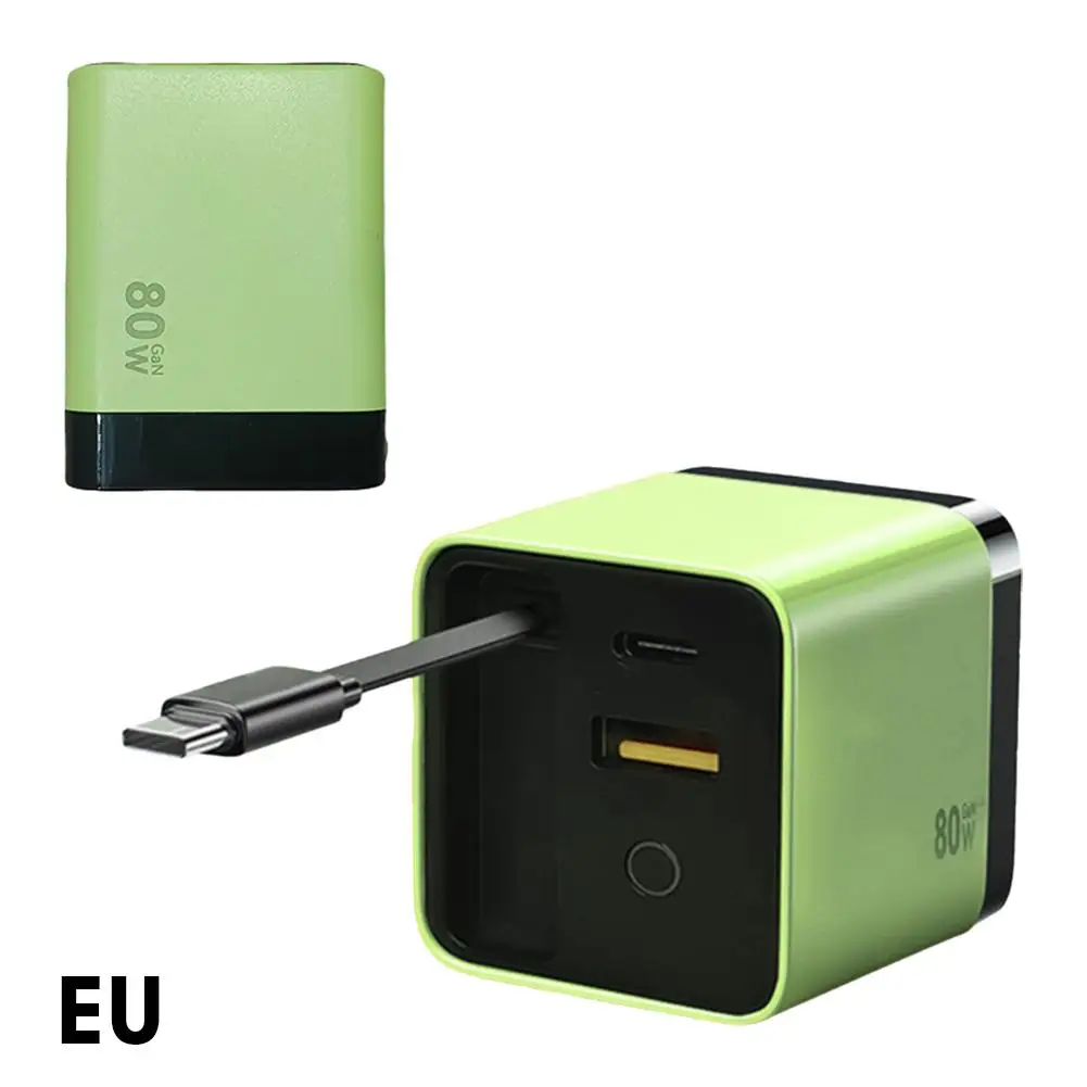 شاحن 3 في 1 GaN بقدرة 80 وات، شاحن سريع قابل للتطو...