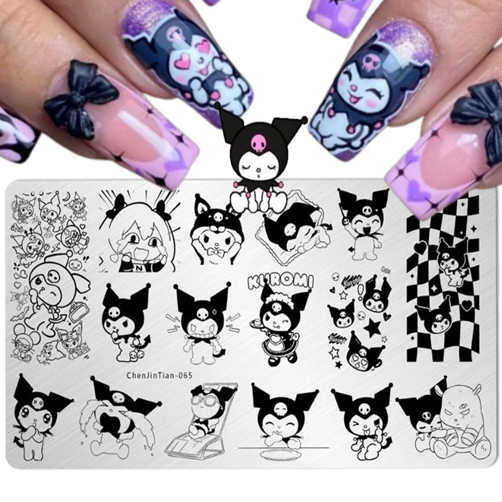 1개 체커보드 쿠로미 네일 스탬핑 플레이트 다양한 표정 쿠로미 스테인리스 스틸 스텐실 네일 스탬프 네일 프린팅 플레이트