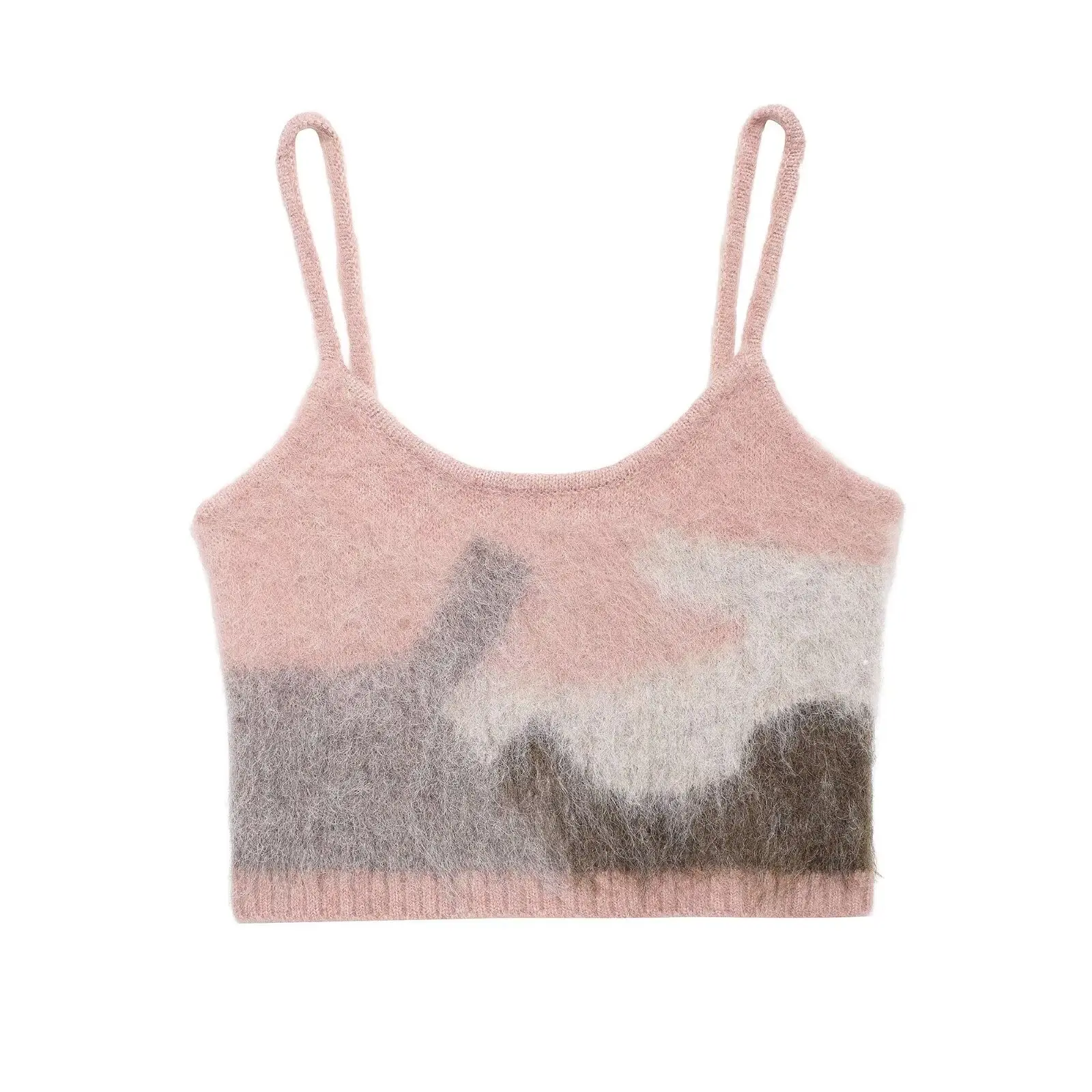 thumbnail image 1 of Conjunto de 2 piezas de chaqueta de un solo pecho y top con tirantes finos y efecto contrastante para mujer de HH TRAF, 1 of 5