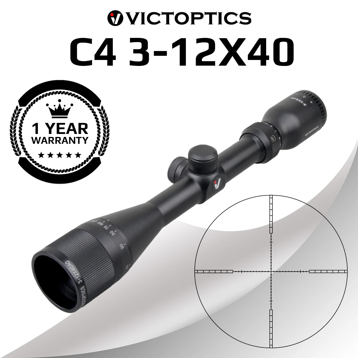 Victoptics C4 3 12x40 SFP Riflescope 1" Monotube 1/4 MOA With Wide FOV