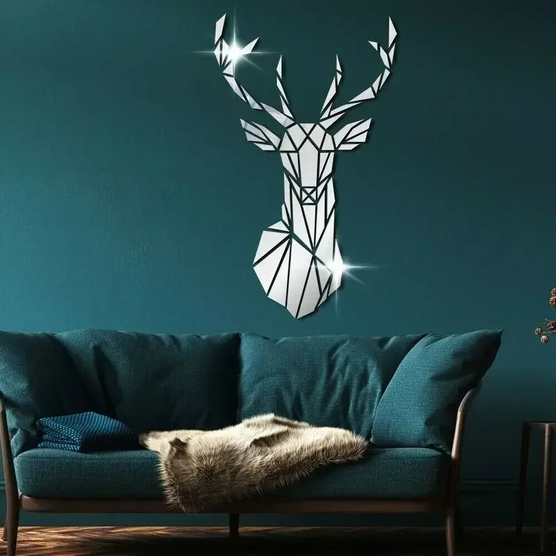 Wall Stickers Self Adhesive Stickers Vinyl Stickers Self Adhesive Wall Stickers Vinyl Wall Stickers Chalkboard Stickers Chalkboard Wall Stickers 3D Mirror Wall Stickers Nordic Style Acrylic Deer Head Mirror Sticker Decal Removable Mural for DIY Home Living Room Wall Decors