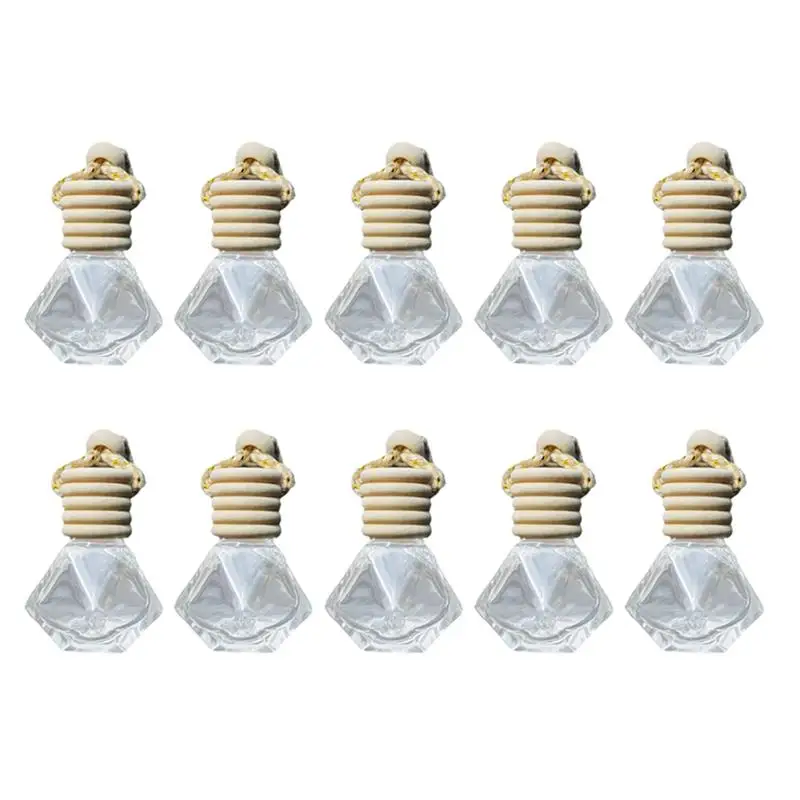 

10pcs Hanging Glass Fragrance Bottles Refillable Car Perfume Pendant Air Fresher Ornament Refillable Hanging Diffuser Bottles