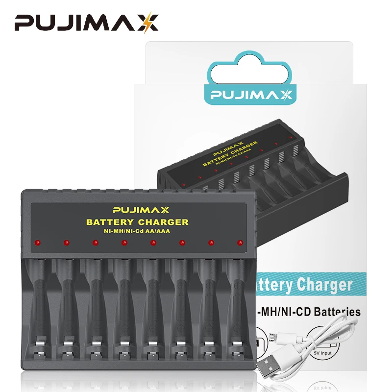 

PUJIMAX 8 Slots AA/AAA Rechargeable Bsatteries Type-C USB Universal Battery Charger Adapter Battery Charger For Power Accessori