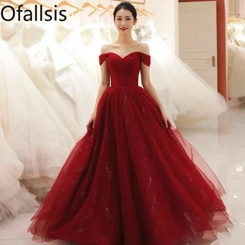 

Ofallsis One Shoulder Red Cocktail Dress Bride 2023 New Wedding Appreciation Banquet Elegant Engagement Party Dresses Summer