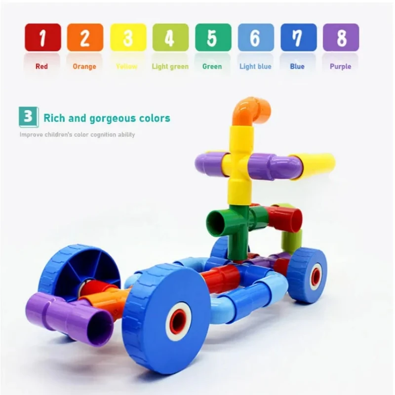 Color Pipe Building Blocks Children DIY Assembling Pipeline Tunnel Plastic Splicing Building Blocks Kids Educational Toys Gifts