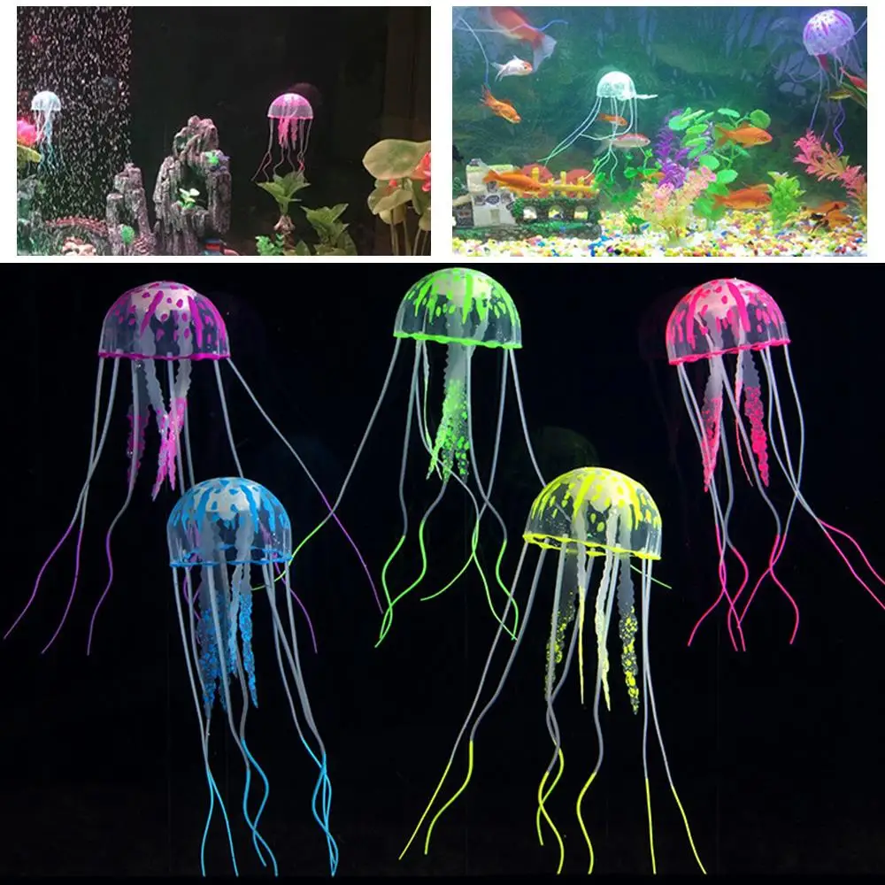 Fluorescent Small Aquatic Landscape Floating Jellyfish Aquarium Decoration Tank Ornament Simulation Jellyfish Silicone Software fish tank decorations aquarium ornaments
