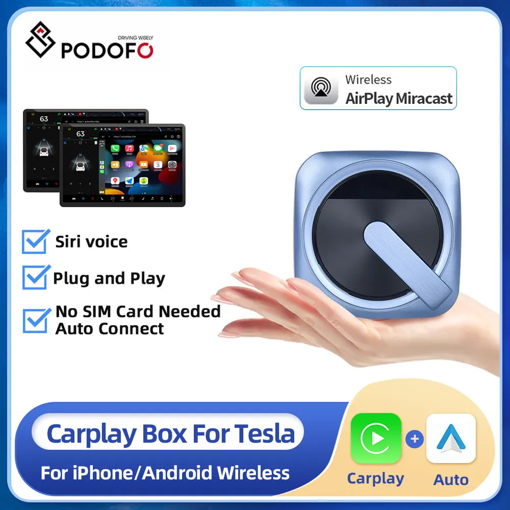 Podofo Wireless Carplay Adapter Per Tesla Apple Carplay Wireless Android Auto Ai Box Per Tesla Model 3 Model Y X S Airplay