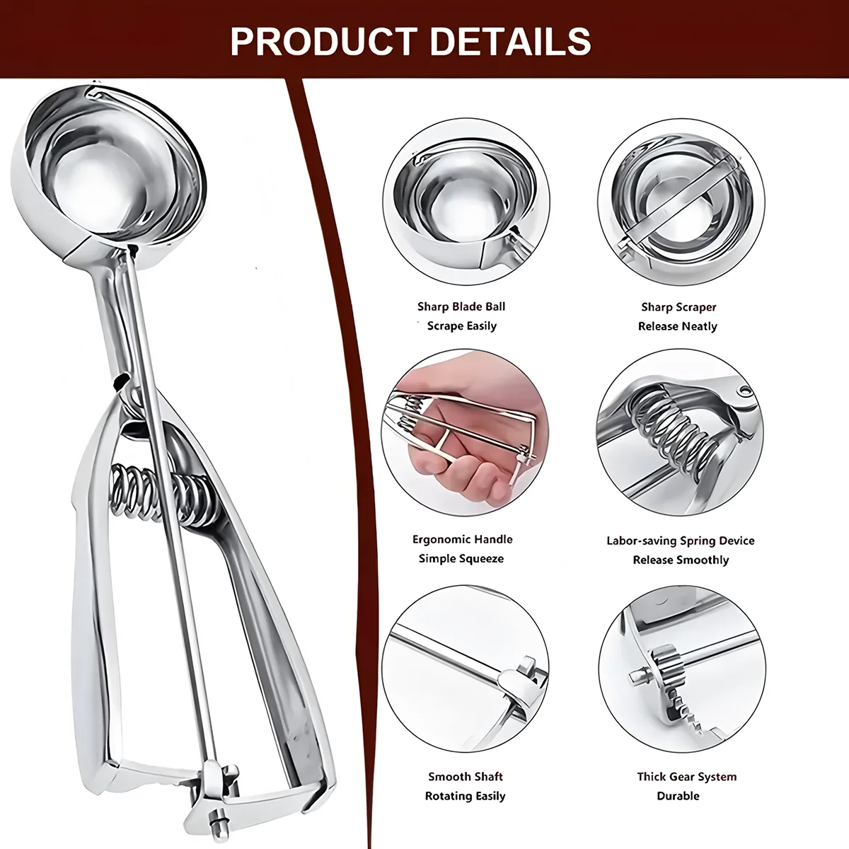 Stainless steel ice cream scoop trigger release Creative practical multifunctional