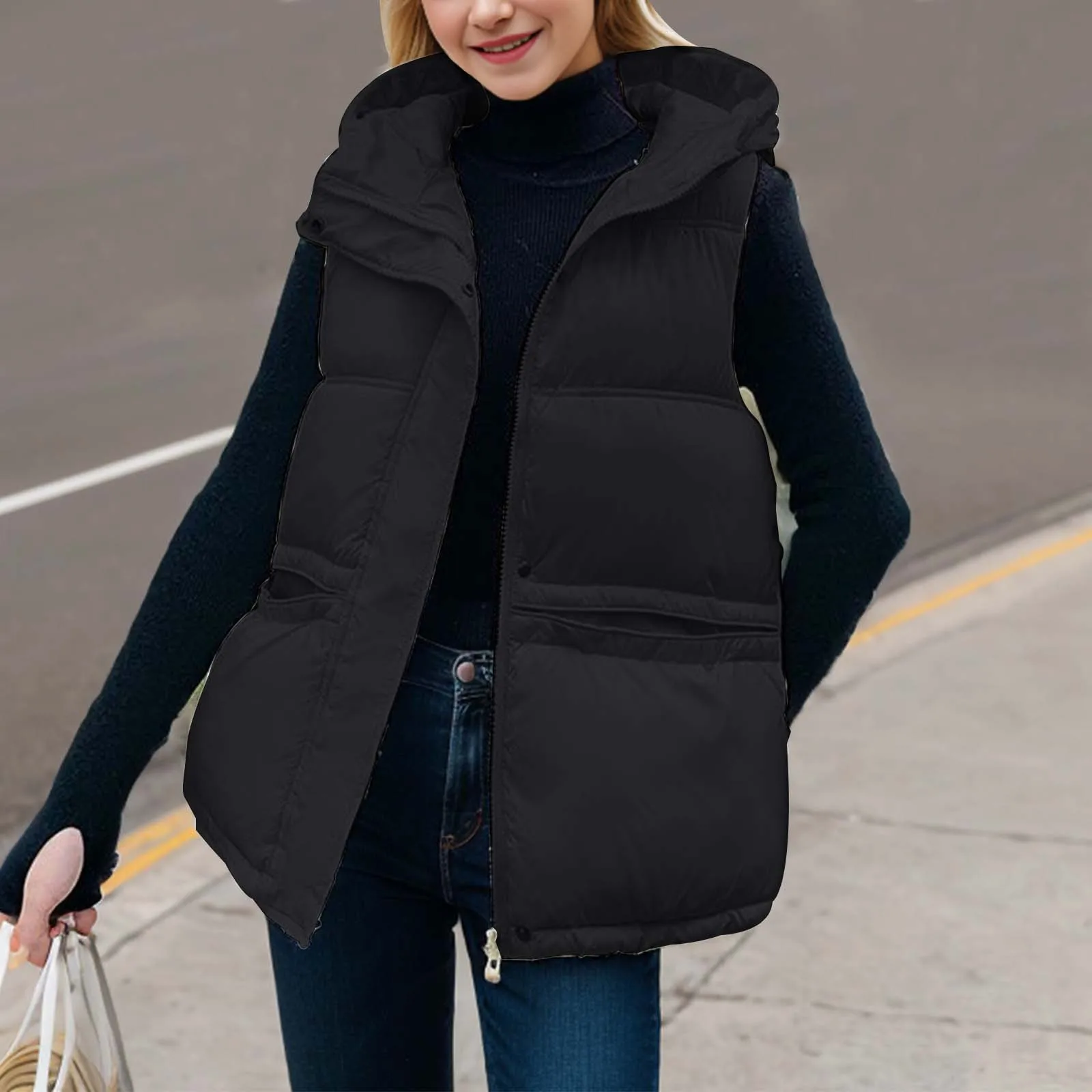 

Women's Solid Color Cotton Vest: Loose Hooded Shoulder Cape For Casual Outdoor Wear Coat Jackets for Women