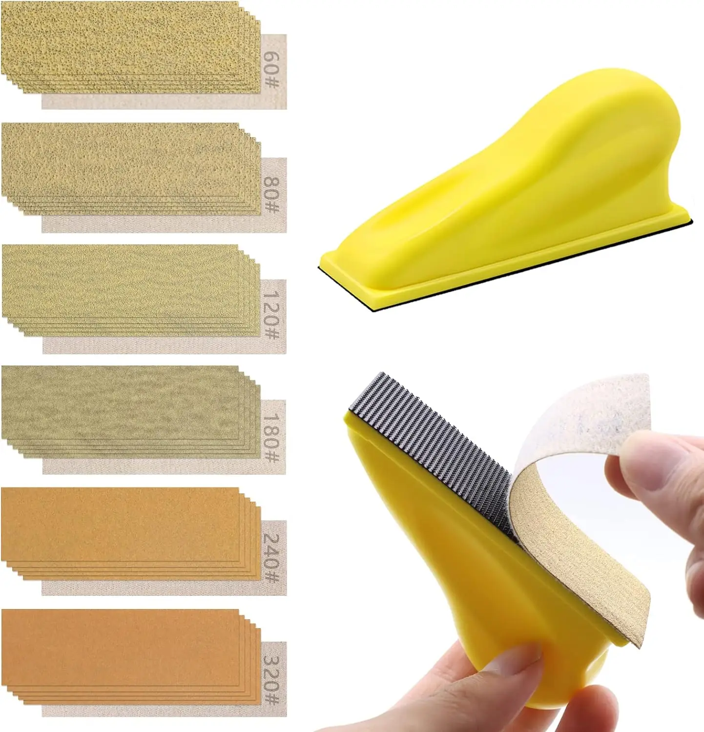 

61 Pcs Detail Sanding Refill 3.5 x 1 inch,Micro Sander Kit Hook and Loop Gold Sandpaper Assorted 60 to 320 Grits for Polishing