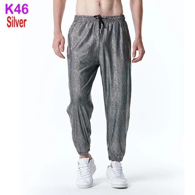 Jogging Métallique Argenté Brillant Pour Hommes, Pantalons De Survêtement Hip Hop, Look De