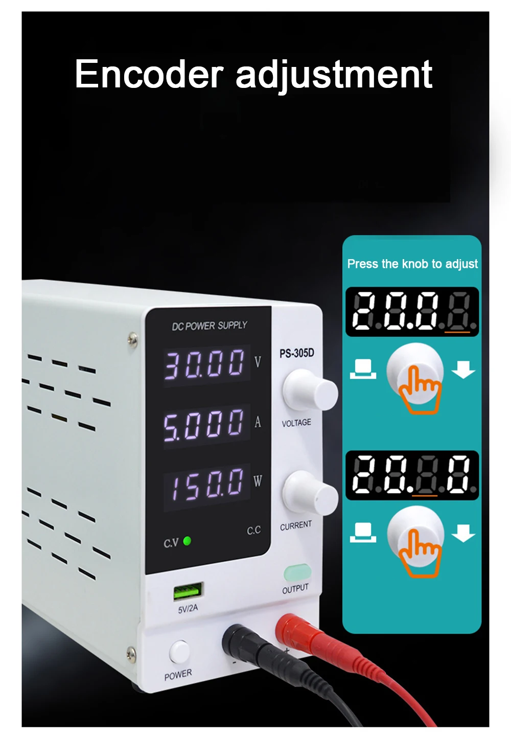 Description Picture 6 of itemUSB DC Regulated Laboratory Power Supply Adjustable 30V 5A Voltage Regulator Stabilizer Switch Bench Power Source ON/OFF