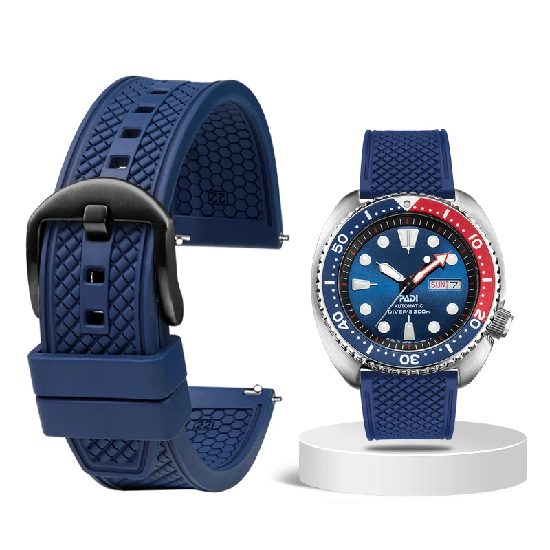 Universal Men's Silicone Dive Watch Strap – Fashionable Waffle Design in 20mm and 22mm Options