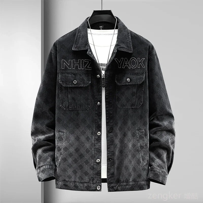 Oversized denim jacket men's trendy overweight and enlarged new work clothes spring autumn casual lapel 180kg 12xl 11XL 2
