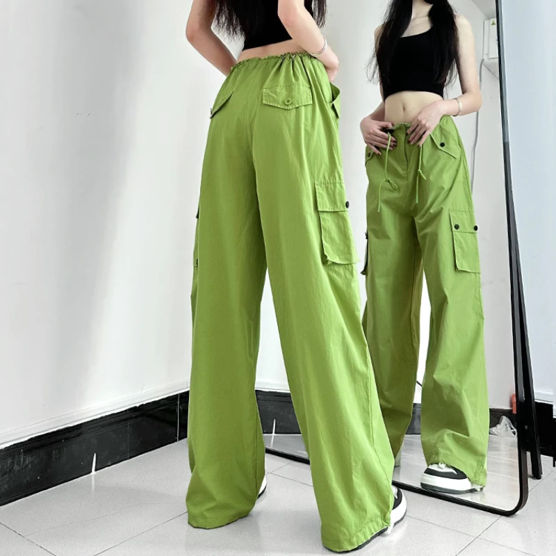DAYIFUN-Women's High Waist Cargo Pants Straight Trousers Female Wide Leg Long Pants Casual American Cotton Sports Summer