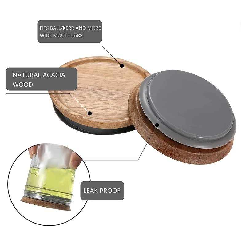6 Pack All Sealed Wooden Storage Lids Set,Wooden Lids for Ball,Kerr Jars,Food Grade Material,Airtight for Jars 89mm