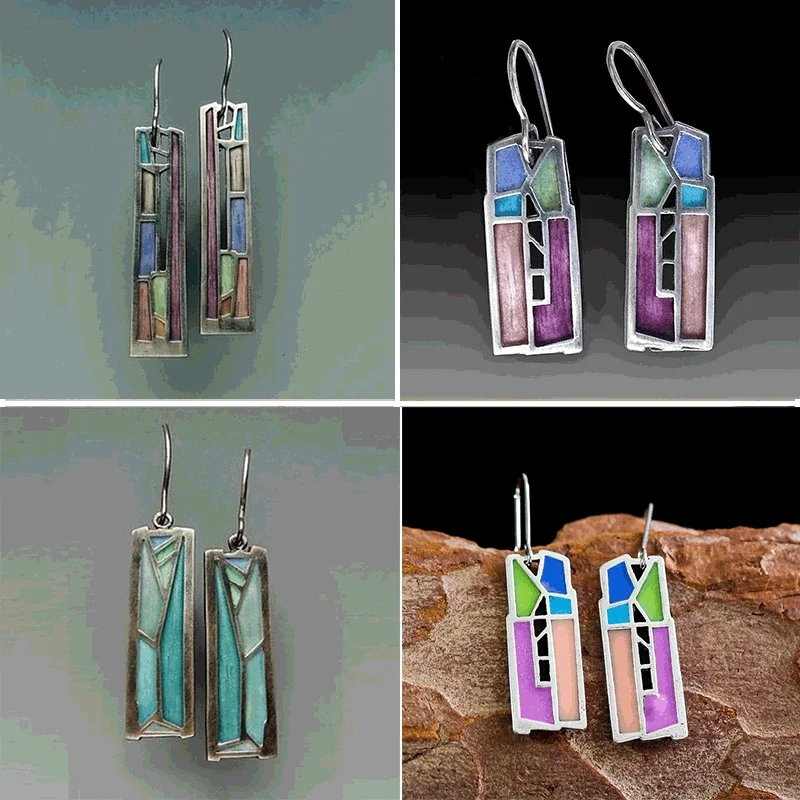 Vintage Mix Color Dangle Earrings for Women Bohemian Tribal Hollow Out Metal Floral Long Earrings Pendientes Jewelry