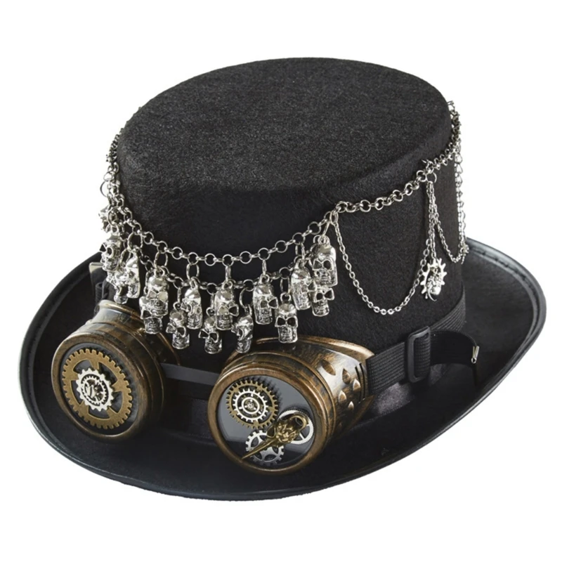 

Steampunk Top Hat With Goggles Halloween Bowler Top Steampunk Time Hat F0T5