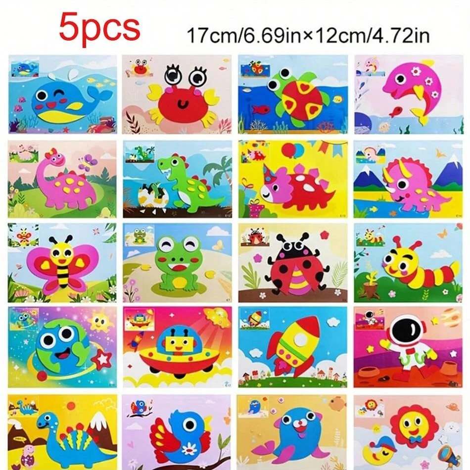5pcs/10pcs random image sticker handmade DIY 3D EVA foam stickers animals dinosaurs pasting painting toys for kids