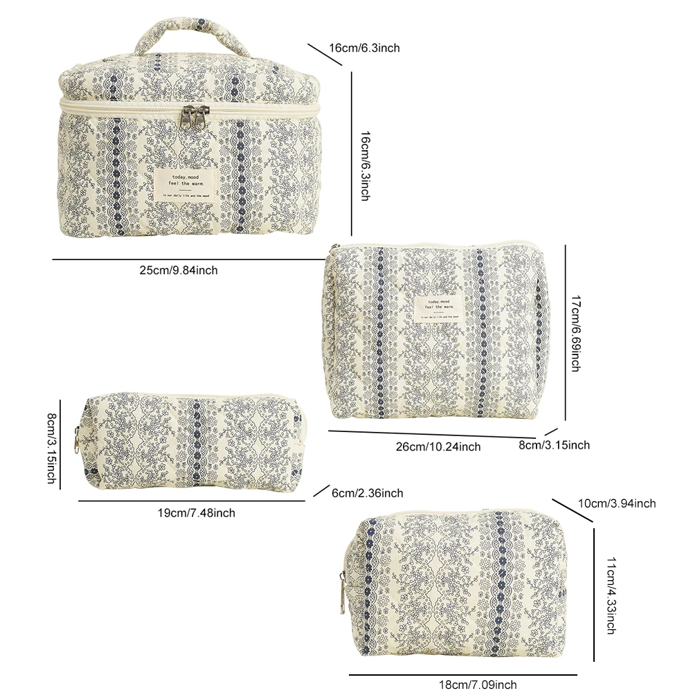 Floral Cotton Travel Makeup Bag Set for Women