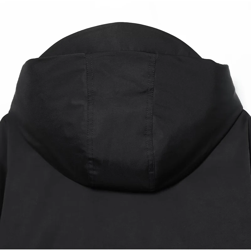 Mode Schwarz Wasserdichte Kapuzenjacke Frauen Volle Hülse Front Zipper Taschen Gestellte Oberbekleidung 2025, Herbst Weibliche Sport Mantel – Detail 5