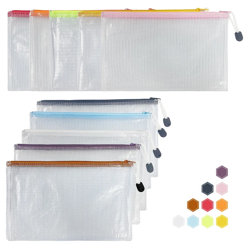

10 pcs/lot Pen bags Gridding Waterproof Zip Bag Document Pen Filing Products Pocket Folder Office & School Supplies Plastic Bag