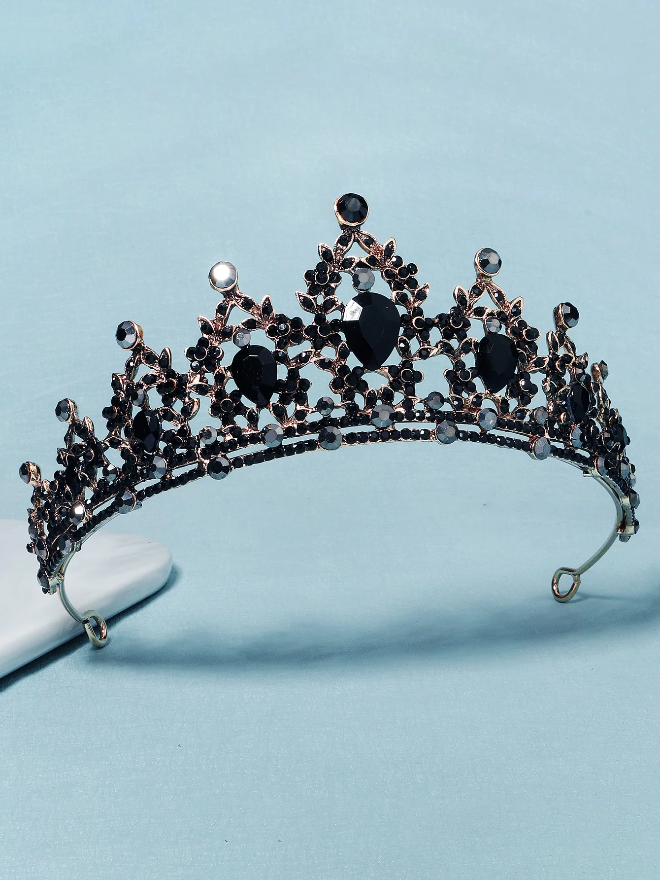 Mode Schwarz Kristall Haar Krone für Frauen Haar Zubehör Prom Gold Farbe Tiaras und Kronen Braut Haar Schmuck Geschenke – Detail 16