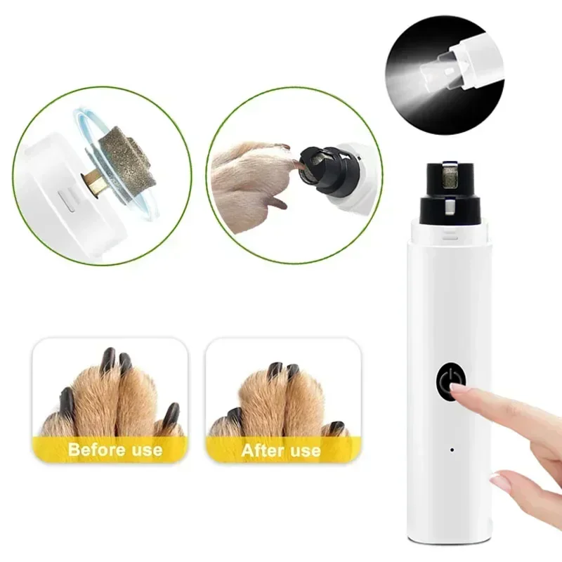 Electric Dog Nail Clippers Grinders Rechargeable USB Charging LED Light Pet Quiet Cat Paws Grooming Supplies